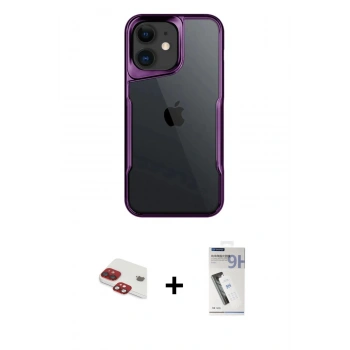 MARSİLYAN™- iPhone 11 Kılıf Akış Çizgi Koleksiyonu - Şeffaf Uv Polymer Nano Ekran Koruyucu + Pers Alüminyum Kamera Lens - KI