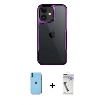 MARSİLYAN™- iPhone 11 Kılıf Akış Çizgi Koleksiyonu - Şeffaf Uv Polymer Nano Ekran Koruyucu + Neon Fosforlu Kamera Lens - MI