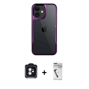 MARSİLYAN™- iPhone 11 Kılıf Akış Çizgi Koleksiyonu - Şeffaf Uv Polymer Nano Ekran Koruyucu + PVD Metal Kamera Lens - MI