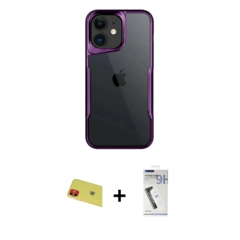 MARSİLYAN™- iPhone 11 Kılıf Akış Çizgi Koleksiyonu - Şeffaf Uv Polymer Nano Ekran Koruyucu + Rainbow Kamera Lens Koruma Cam - KI