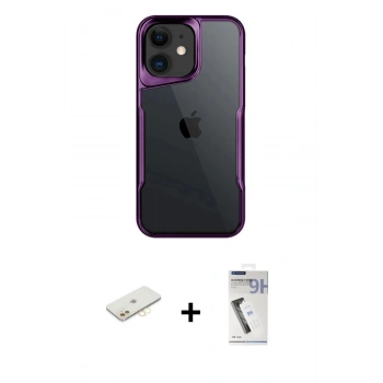 MARSİLYAN™- iPhone 11 Kılıf Akış Çizgi Koleksiyonu - Şeffaf Uv Polymer Nano Ekran Koruyucu + Renkli Kamera Lens Koruma Cam - SI