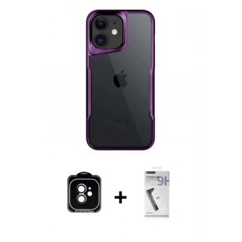 MARSİLYAN™- iPhone 11 Kılıf Akış Çizgi Koleksiyonu - Şeffaf Uv Polymer Nano Ekran Koruyucu + PVD Metal Kamera Lens - TU