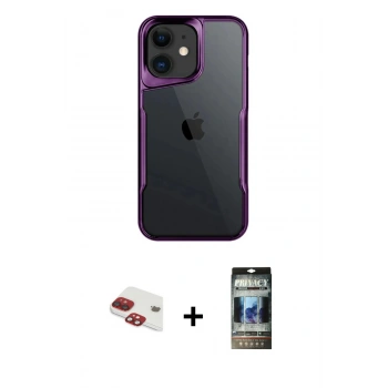MARSİLYAN™- iPhone 11 Kılıf Akış Çizgi Koleksiyonu - Siyah 34D Hayalet Izgaralı Cam + Pers Alüminyum Kamera Lens - KI