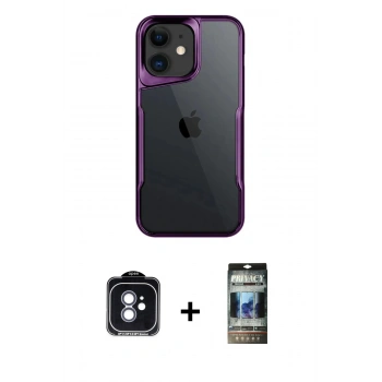 MARSİLYAN™- iPhone 11 Kılıf Akış Çizgi Koleksiyonu - Siyah 34D Hayalet Izgaralı Cam + PVD Metal Kamera Lens - MI