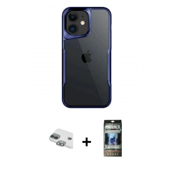 MARSİLYAN™- iPhone 11 Kılıf Akış Çizgi Koleksiyonu - Siyah 34D Hayalet Izgaralı Cam + Pers Alüminyum Kamera Lens - YL