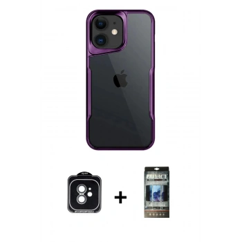 MARSİLYAN™- iPhone 11 Kılıf Akış Çizgi Koleksiyonu - Siyah 34D Hayalet Izgaralı Cam + PVD Metal Kamera Lens - YL