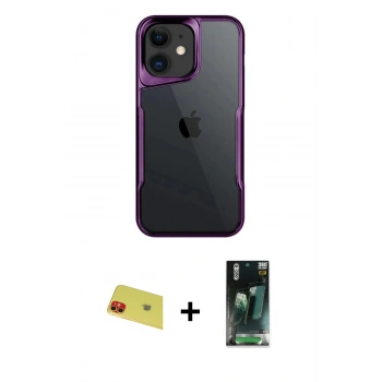 MARSİLYAN™- iPhone 11 Kılıf Akış Çizgi Koleksiyonu - Siyah 360 Mat Full Body Arka Koruyucu + Rainbow Kamera Lens Koruma Cam - KI