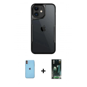 MARSİLYAN™- iPhone 11 Kılıf Akış Çizgi Koleksiyonu - Siyah 360 Mat Full Body Arka Koruyucu + Neon Fosforlu Kamera Lens - TU