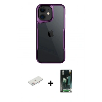 MARSİLYAN™- iPhone 11 Kılıf Akış Çizgi Koleksiyonu - Siyah 360 Mat Full Body Arka Koruyucu + Renkli Kamera Lens Koruma Cam - PE