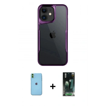 MARSİLYAN™- iPhone 11 Kılıf Akış Çizgi Koleksiyonu - Siyah 360 Mat Full Body Arka Koruyucu + Neon Fosforlu Kamera Lens - YL
