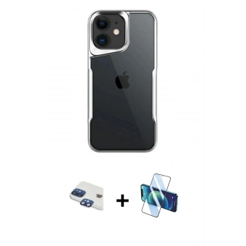 MARSİLYAN™- iPhone 11 Kılıf Akış Çizgi Koleksiyonu - Siyah 3D Antistatik Cam Ekran Koruyucu + Pers Alüminyum Kamera Lens - LT