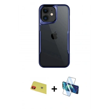 MARSİLYAN™- iPhone 11 Kılıf Akış Çizgi Koleksiyonu - Siyah 3D Antistatik Cam Ekran Koruyucu + Rainbow Kamera Lens Koruma Cam - KI