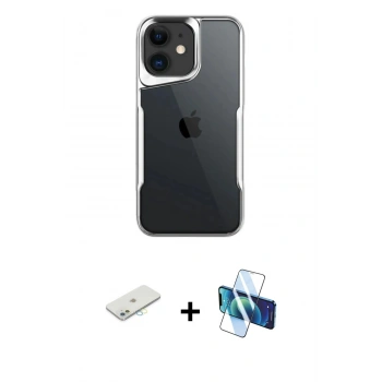 MARSİLYAN™- iPhone 11 Kılıf Akış Çizgi Koleksiyonu - Siyah 3D Antistatik Cam Ekran Koruyucu + Renkli Kamera Lens Koruma Cam - SI