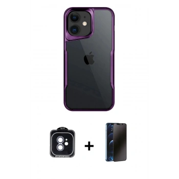 MARSİLYAN™- iPhone 11 Kılıf Akış Çizgi Koleksiyonu - Siyah 3D Antistatik Hayalet Cam Ekran Koruyucu + PVD Metal Kamera Lens - MI