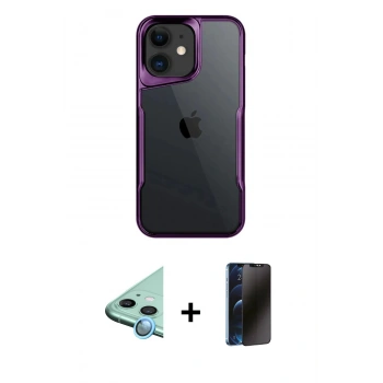 MARSİLYAN™- iPhone 11 Kılıf Akış Çizgi Koleksiyonu - Siyah 3D Antistatik Hayalet Cam Ekran Koruyucu + Raze Metal Kamera Lens - MI