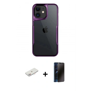 MARSİLYAN™- iPhone 11 Kılıf Akış Çizgi Koleksiyonu - Siyah 3D Antistatik Hayalet Cam Ekran Koruyucu + Renkli Kamera Lens Koruma Cam - PE
