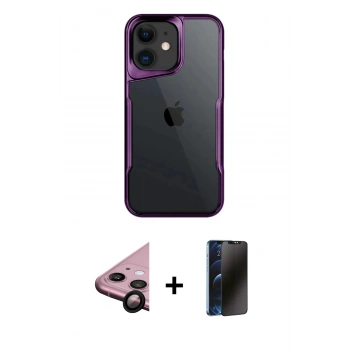 MARSİLYAN™- iPhone 11 Kılıf Akış Çizgi Koleksiyonu - Siyah 3D Antistatik Hayalet Cam Ekran Koruyucu + Raze Metal Kamera Lens - SH
