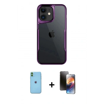MARSİLYAN™- iPhone 11 Kılıf Akış Çizgi Koleksiyonu - Siyah 3D Antistatik Mat Seramik Nano Ekran Koruyucu + Neon Fosforlu Kamera Lens - YL