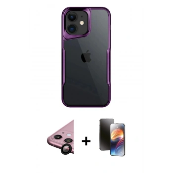 MARSİLYAN™- iPhone 11 Kılıf Akış Çizgi Koleksiyonu - Siyah 3D Antistatik Mat Seramik Nano Ekran Koruyucu + Raze Metal Kamera Lens - SH
