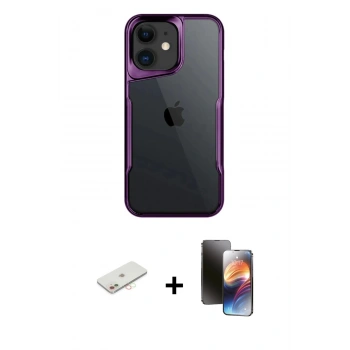 MARSİLYAN™- iPhone 11 Kılıf Akış Çizgi Koleksiyonu - Siyah 3D Antistatik Mat Seramik Nano Ekran Koruyucu + Renkli Kamera Lens Koruma Cam - YL