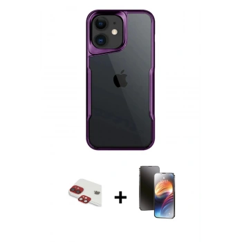 MARSİLYAN™- iPhone 11 Kılıf Akış Çizgi Koleksiyonu - Siyah 3D Antistatik Mat Seramik Nano Ekran Koruyucu + Pers Alüminyum Kamera Lens - KI