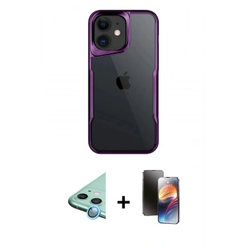 MARSİLYAN™- iPhone 11 Kılıf Akış Çizgi Koleksiyonu - Siyah 3D Antistatik Mat Seramik Nano Ekran Koruyucu + Raze Metal Kamera Lens - MI