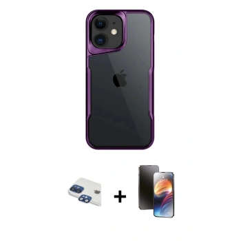 MARSİLYAN™- iPhone 11 Kılıf Akış Çizgi Koleksiyonu - Siyah 3D Antistatik Mat Seramik Nano Ekran Koruyucu + Pers Alüminyum Kamera Lens - LT