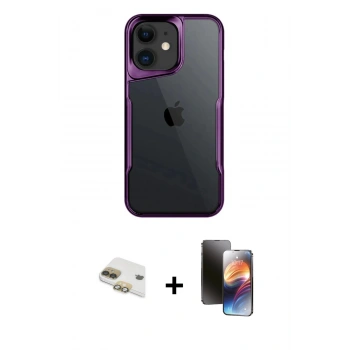 MARSİLYAN™- iPhone 11 Kılıf Akış Çizgi Koleksiyonu - Siyah 3D Antistatik Mat Seramik Nano Ekran Koruyucu + Pers Alüminyum Kamera Lens - GD