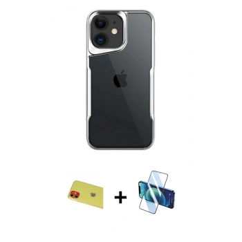 MARSİLYAN™- iPhone 11 Kılıf Akış Çizgi Koleksiyonu - Siyah 3D Antistatik Seramik Nano Ekran Koruyucu + Rainbow Kamera Lens Koruma Cam - KI
