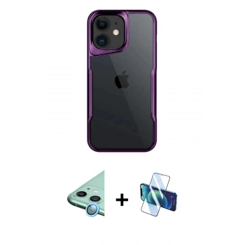 MARSİLYAN™- iPhone 11 Kılıf Akış Çizgi Koleksiyonu - Siyah 3D Antistatik Seramik Nano Ekran Koruyucu + Raze Metal Kamera Lens - MI