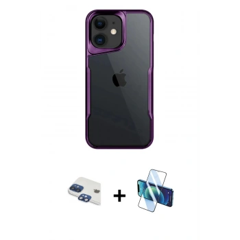 MARSİLYAN™- iPhone 11 Kılıf Akış Çizgi Koleksiyonu - Siyah 3D Antistatik Seramik Nano Ekran Koruyucu + Pers Alüminyum Kamera Lens - LT