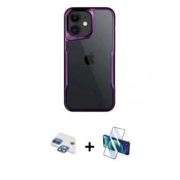 MARSİLYAN™- iPhone 11 Kılıf Akış Çizgi Koleksiyonu - Siyah 3D Antistatik Seramik Nano Ekran Koruyucu + Pers Alüminyum Kamera Lens - GI