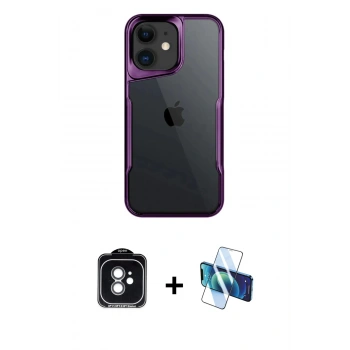 MARSİLYAN™- iPhone 11 Kılıf Akış Çizgi Koleksiyonu - Siyah 3D Antistatik Seramik Nano Ekran Koruyucu + PVD Metal Kamera Lens - YL