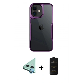 MARSİLYAN™- iPhone 11 Kılıf Akış Çizgi Koleksiyonu - Siyah 6D Antistatik Mat Seramik Hayalet Nano Ekran Koruyucu + Raze Metal Kamera Lens - MI