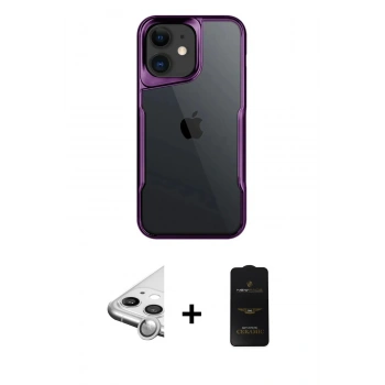 MARSİLYAN™- iPhone 11 Kılıf Akış Çizgi Koleksiyonu - Siyah 6D Antistatik Mat Seramik Hayalet Nano Ekran Koruyucu + Raze Metal Kamera Lens - GS