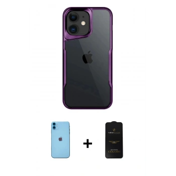 MARSİLYAN™- iPhone 11 Kılıf Akış Çizgi Koleksiyonu - Siyah 6D Antistatik Mat Seramik Hayalet Nano Ekran Koruyucu + Neon Fosforlu Kamera Lens - MI
