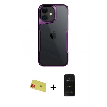 MARSİLYAN™- iPhone 11 Kılıf Akış Çizgi Koleksiyonu - Siyah 6D Antistatik Mat Seramik Hayalet Nano Ekran Koruyucu + Rainbow Kamera Lens Koruma Cam - KI