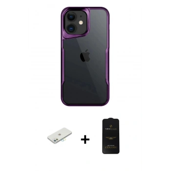 MARSİLYAN™- iPhone 11 Kılıf Akış Çizgi Koleksiyonu - Siyah 6D Antistatik Mat Seramik Hayalet Nano Ekran Koruyucu + Renkli Kamera Lens Koruma Cam - SI