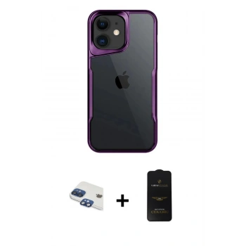MARSİLYAN™- iPhone 11 Kılıf Akış Çizgi Koleksiyonu - Siyah 6D Antistatik Mat Seramik Hayalet Nano Ekran Koruyucu + Pers Alüminyum Kamera Lens - LT