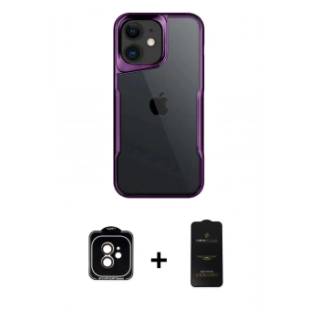 MARSİLYAN™- iPhone 11 Kılıf Akış Çizgi Koleksiyonu - Siyah 6D Antistatik Mat Seramik Hayalet Nano Ekran Koruyucu + PVD Metal Kamera Lens - TU