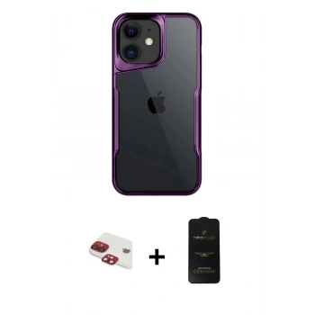 MARSİLYAN™- iPhone 11 Kılıf Akış Çizgi Koleksiyonu - Siyah 6D Antistatik Mat Seramik Hayalet Nano Ekran Koruyucu + Pers Alüminyum Kamera Lens - KI