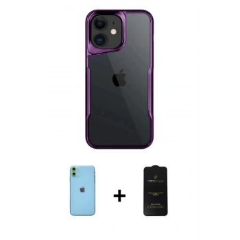 MARSİLYAN™- iPhone 11 Kılıf Akış Çizgi Koleksiyonu - Siyah 6D Antistatik Mat Seramik Hayalet Nano Ekran Koruyucu + Neon Fosforlu Kamera Lens - YL