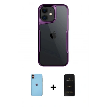 MARSİLYAN™- iPhone 11 Kılıf Akış Çizgi Koleksiyonu - Siyah 6D Antistatik Mat Seramik Hayalet Nano Ekran Koruyucu + Neon Fosforlu Kamera Lens - TU