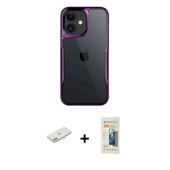 MARSİLYAN™- iPhone 11 Kılıf Akış Çizgi Koleksiyonu - Siyah 6D Mat Seramik Hayalet Nano Ekran Koruyucu + Renkli Kamera Lens Koruma Cam - PE