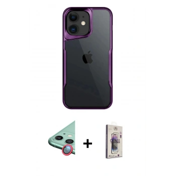 MARSİLYAN™- iPhone 11 Kılıf Akış Çizgi Koleksiyonu - Siyah Bilvis 3D Cam Ekran Koruyucu + Raze Metal Kamera Lens - KI
