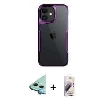 MARSİLYAN™- iPhone 11 Kılıf Akış Çizgi Koleksiyonu - Siyah Bilvis 3D Mat Cam Ekran Koruyucu + Raze Metal Kamera Lens - MI