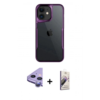 MARSİLYAN™- iPhone 11 Kılıf Akış Çizgi Koleksiyonu - Siyah Bilvis 3D Mat Cam Ekran Koruyucu + Raze Metal Kamera Lens - MR