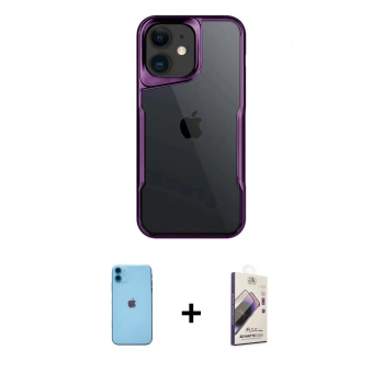 MARSİLYAN™- iPhone 11 Kılıf Akış Çizgi Koleksiyonu - Siyah Bilvis 3D Mat Cam Ekran Koruyucu + Neon Fosforlu Kamera Lens - MI