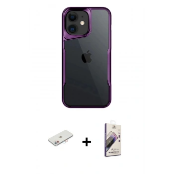 MARSİLYAN™- iPhone 11 Kılıf Akış Çizgi Koleksiyonu - Siyah Bilvis 3D Mat Cam Ekran Koruyucu + Renkli Kamera Lens Koruma Cam - PE