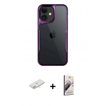 MARSİLYAN™- iPhone 11 Kılıf Akış Çizgi Koleksiyonu - Siyah Bilvis 3D Mat Cam Ekran Koruyucu + Renkli Kamera Lens Koruma Cam - YL